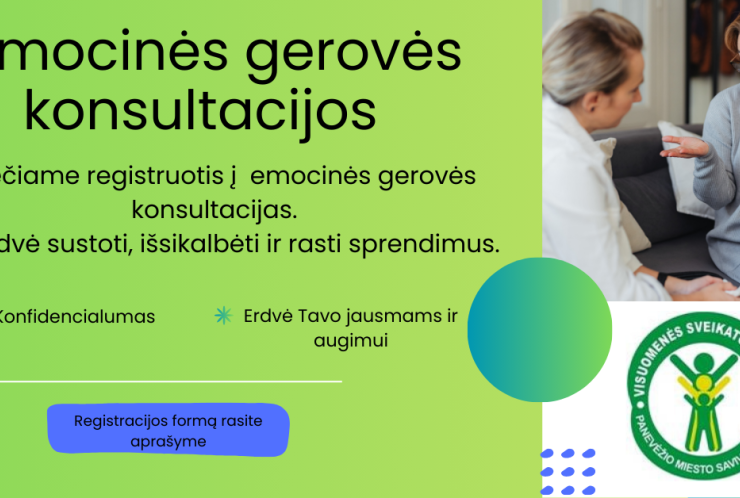 Kviečiame registruotis į emocinės gerovės konsultacijas