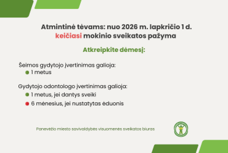 Ką tėvams svarbu žinoti apie mokinio sveikatos pažymą nuo 2026 m. lapkričio 1 d.?